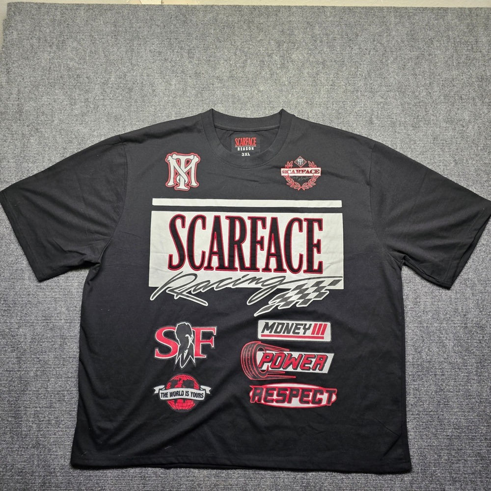 Reason Scarface Racing T-Shirt Mens 3XL Black Tony Montana Graphic Tee SF-210E
